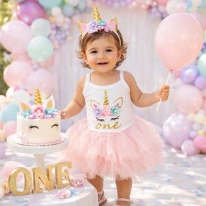 Unicorn First Birthday Tutu Dress - Pink & Gold